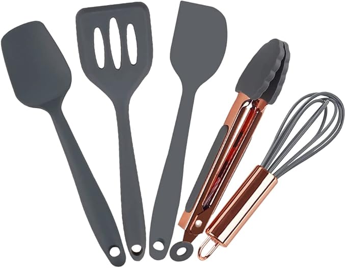 Collfa Mini Kitchen Utensil Set - Five-Piece Set, Tiny Silicone Kids Kitchen Tools - Whisk, Tongs, Spoon, Slotted Spatula - Blue