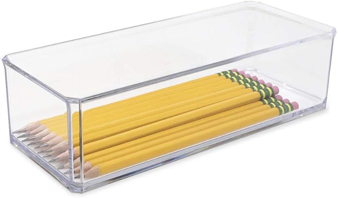 Isaac Jacobs Clear Acrylic Rectangular Stackable Storage Organizer, (9"L x 3.5"W x 2.5"H) Drawer Tray without Lid, Open-Top Organizer, Multi-Functional, Bathroom, Kitchen, Home, Office, Desk, Drawers
