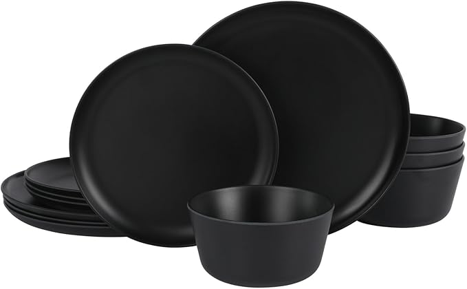 Gibson Home Casper Court 16-Piece Melamine Dinnerware Set – Green Reactive Glaze Look Plates and Bowls, Service for 4 – Top Rack Dishwasher Safe Everyday Dining Set