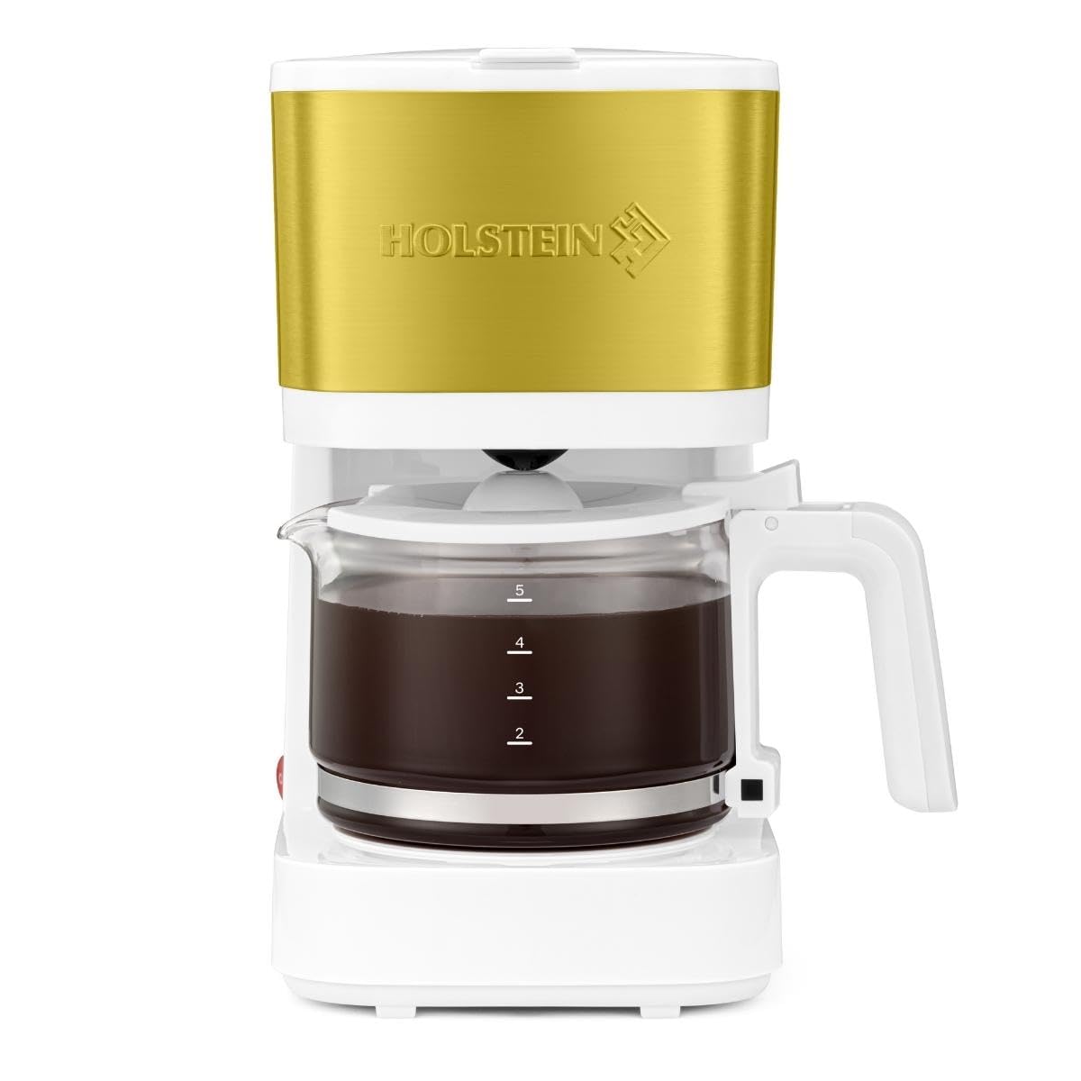 Holstein Housewares 5 Cup Drip Coffee Maker – Compact and User-Friendly with Auto Pause & Serve, Reusable Filter, Measuring Spoon & Glass Carafe, Office & Dorm Use, Yellow