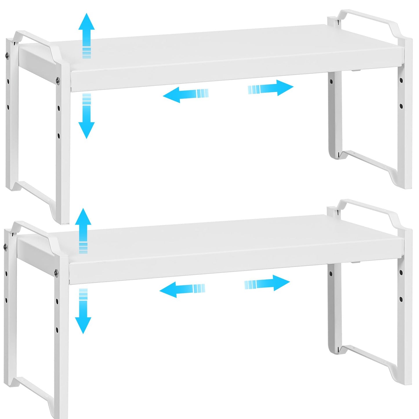 4 Pack Kitchen Cabinet Shelves Organizers, Kitchen Counter Storage Shelf Spice Rack, Expandable Length, Adjustable Height, Stackable, Sturdy 30LBS Bearing, Small Cupboard Tabletop Organizer Shelf Rack