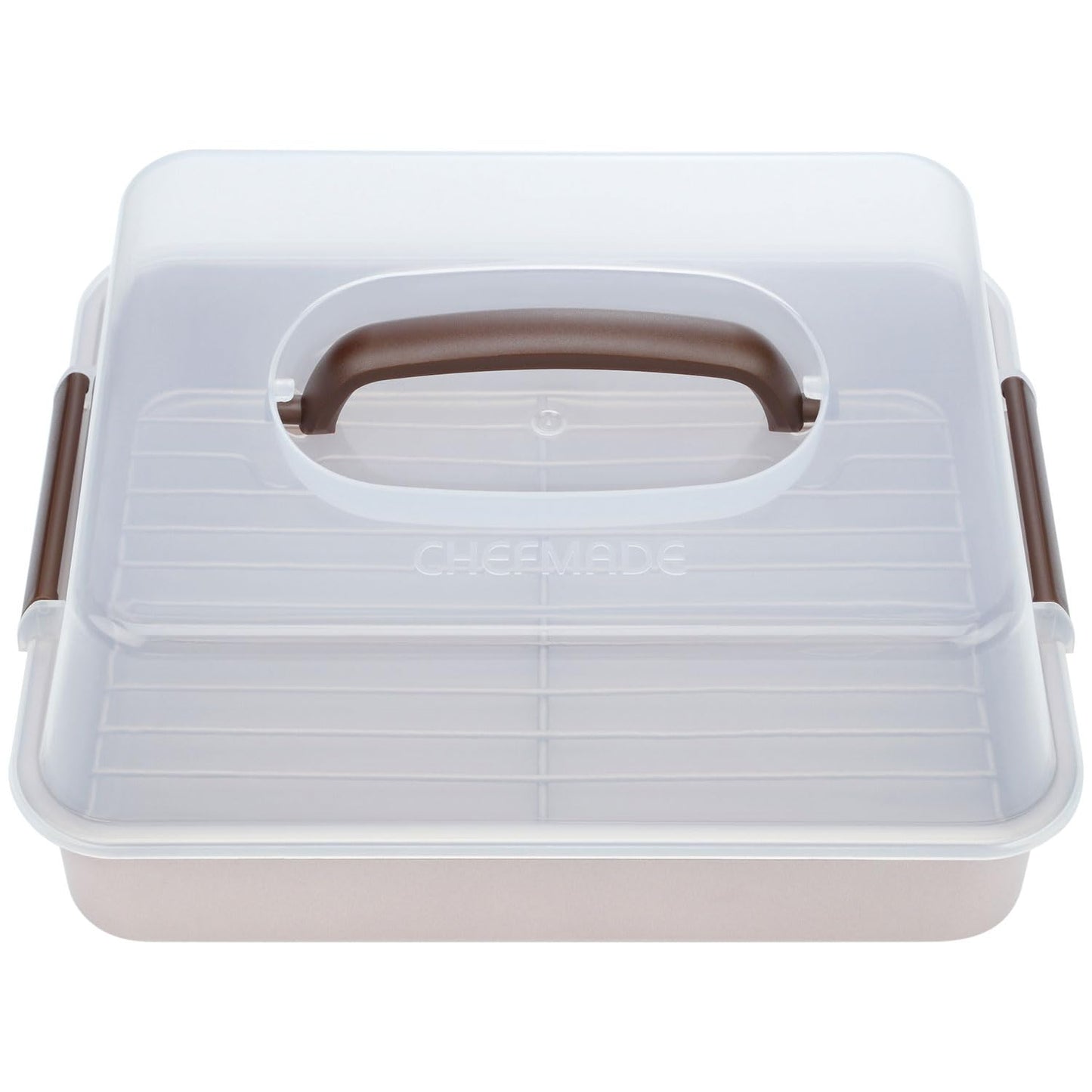 CHEFMADE Roasting Pan with Rack, 11-Inch Non-Stick Square Shallow Dish Sheet Pan with Wire Rack for Oven Baking, BBQ and Roasting 11.2" x 11.2" x 1.4" (Champagne Gold)