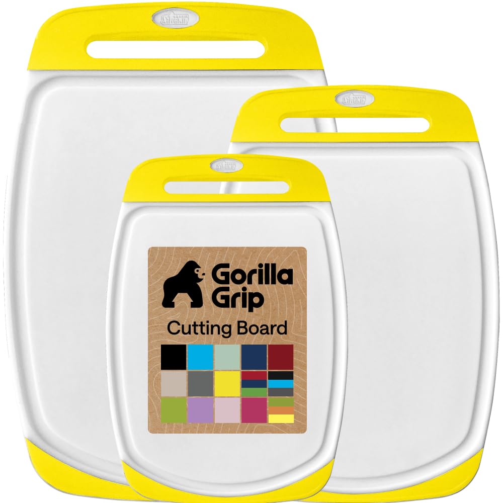 GORILLA GRIP BPA-Free Reversible Kitchen Cutting Board, Set of 3, Red