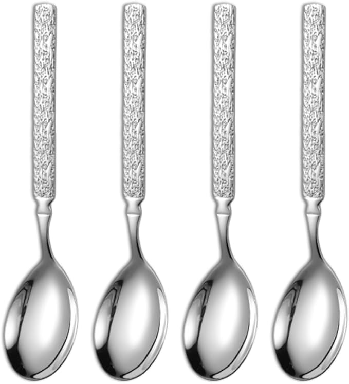 Ouliget Thickened Stainless Steel Dinner Spoons with Hammered Edge,4 Pcs