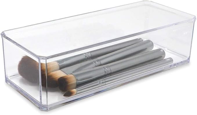 Isaac Jacobs Clear Acrylic Rectangular Stackable Storage Organizer, (9"L x 3.5"W x 2.5"H) Drawer Tray without Lid, Open-Top Organizer, Multi-Functional, Bathroom, Kitchen, Home, Office, Desk, Drawers