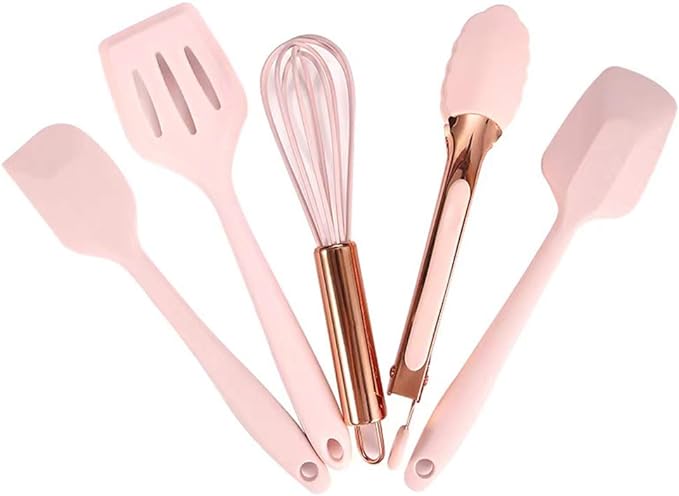 Collfa Mini Kitchen Utensil Set - Five-Piece Set, Tiny Silicone Kids Kitchen Tools - Whisk, Tongs, Spoon, Slotted Spatula - Blue
