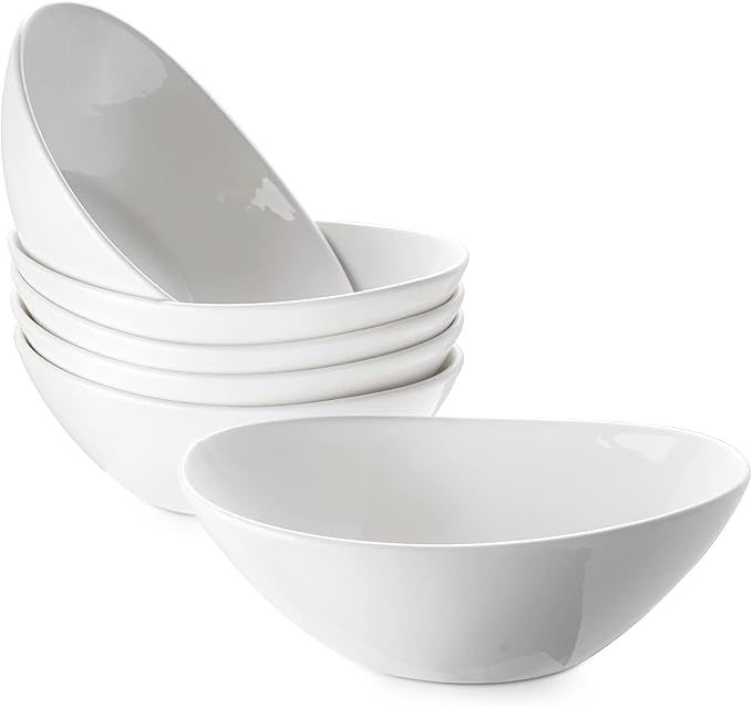 DOWAN Large Serving Bowls with Handles, 60 OZ Oval Serving Platter for Turkey, Fruit Salad Serving Dishes for Entertaining, Porcelain Pasta Bowls for Thanksgiving Day, Parties, Set of 2, Soft White