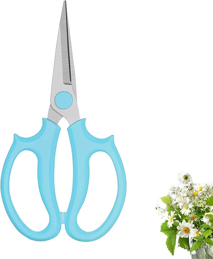 Leize Flower Scissors, Premium Thickened Stainless Steel Floral Shears, Strong Pruner for Flowers, Branches and Leaves (Grey Green Slender)