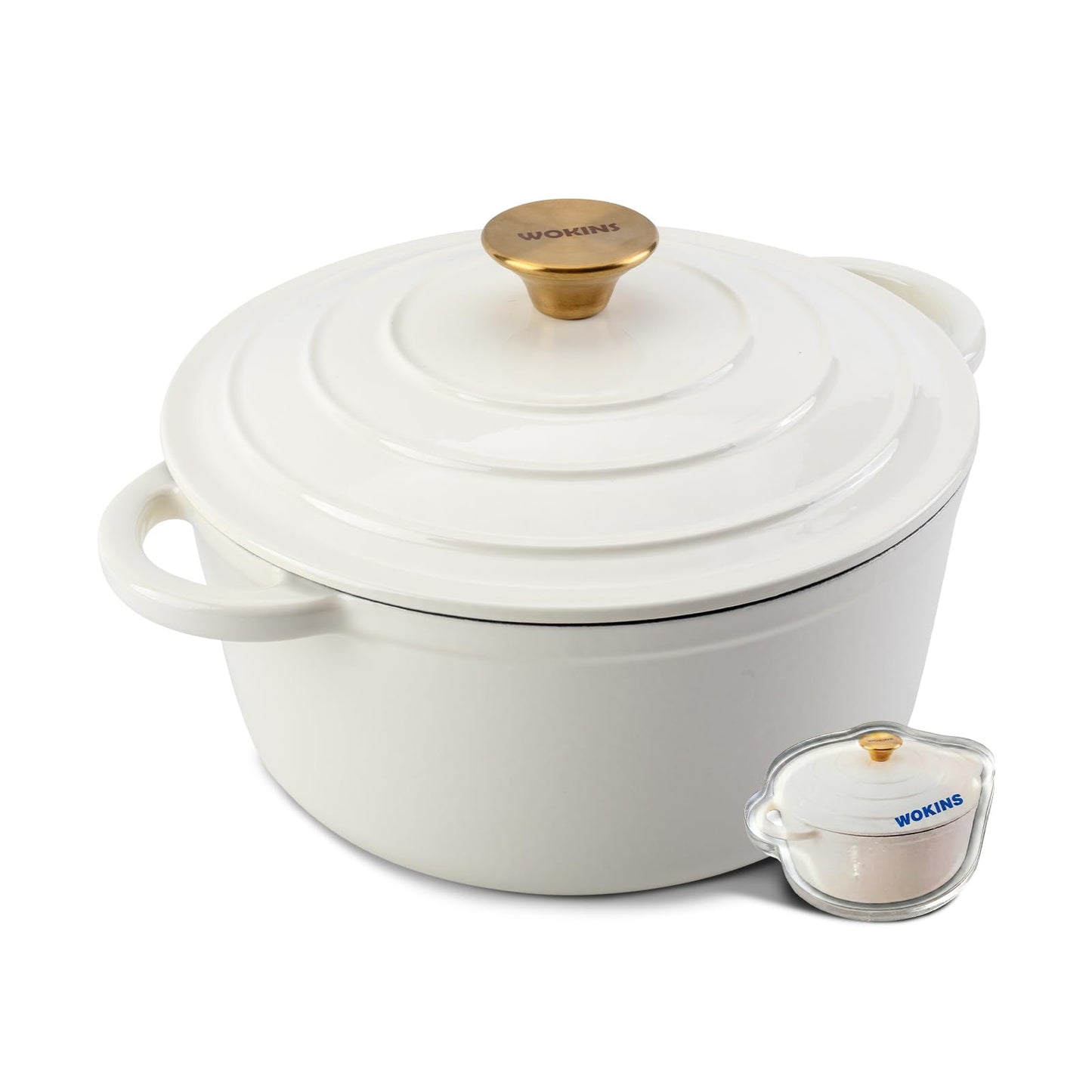 WOKINS 7-QT Enameled Cast Iron Round Dutch Oven With Lid,Oven safe,Cream