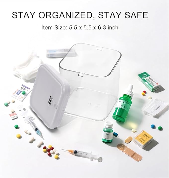 Clear Medicine Lock Box with code, Small Food Snack Phone medication Lock Boxes for Personal Items Combination Electronics Organizer,Phone Jail,Gaming Device Lockable Boxes