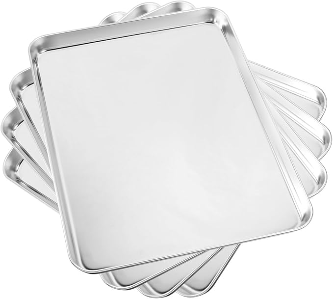 Baking Sheet Set of 4, Stainless Steel Cookie Sheet Pan for Baking Roasting