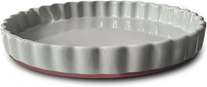 Mora Ceramic Tart Pan, 9.5 Inch Large Porcelain Baking Dish for Tarts, Quiche, Pie, Flan etc. Fluted Ruffled Edge, Oven, Microwave, Freezer, and Dishwasher safe - Great Gift For Bakers - Vanilla White
