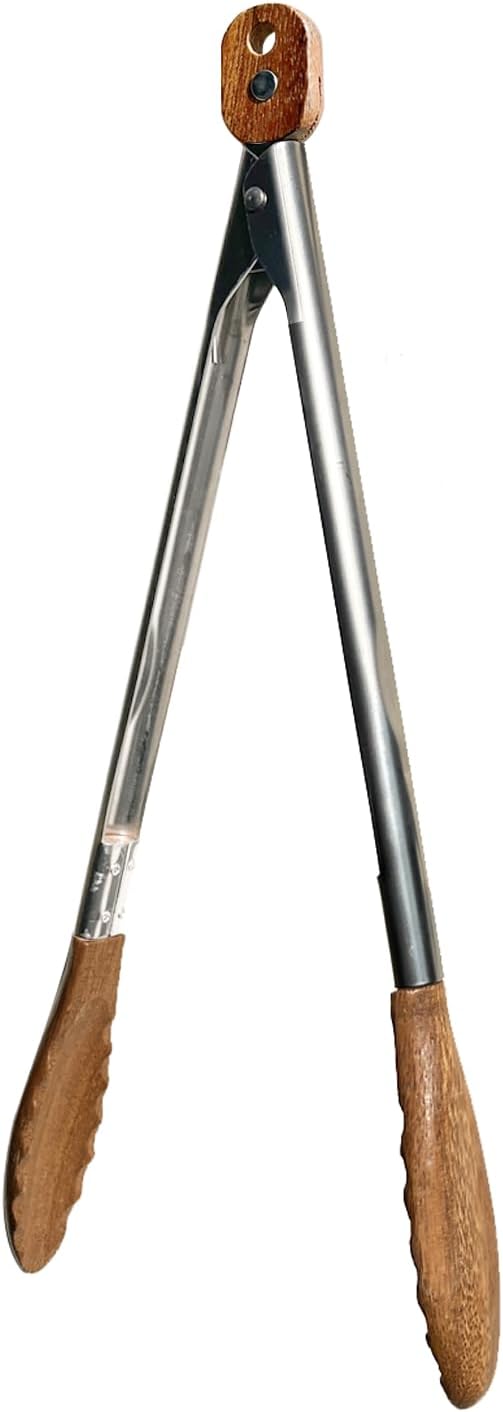 Wooden Tongs for Cooking with Walnut Wood Tips, Serving & Salad Tongs