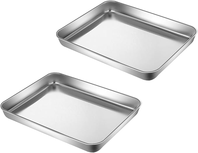 HYTK Small Cookie Baking Sheet Pans Stainless Steel 304 Tiny Serving Tray 12.4 x9.6 x1.1Inch (Diagonal 14.8) No Rust Dishwasher Safe Bakeware 6 Pack