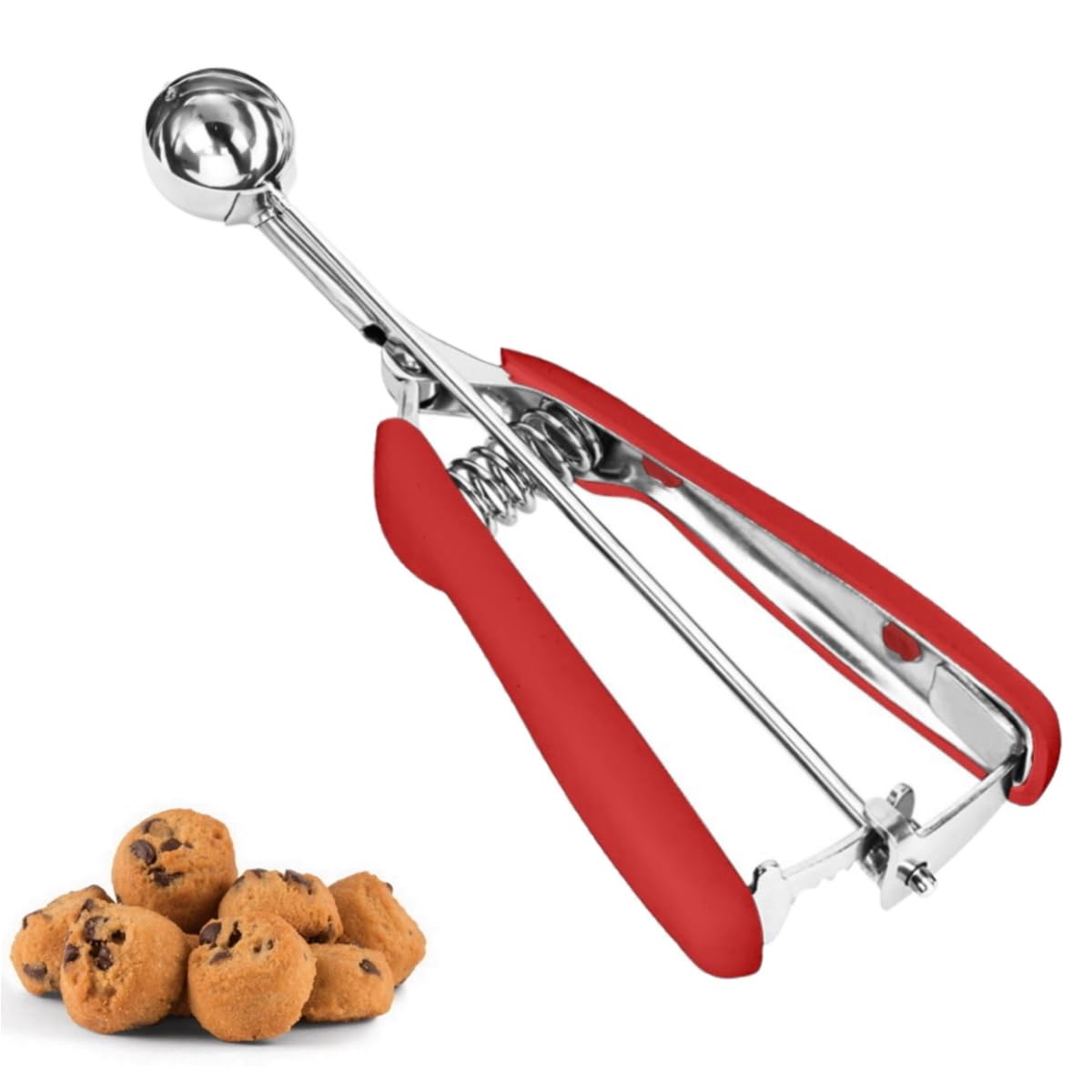 Cookie Scoop, Ice Cream Scoop, 1Tbsp/15 ml/0.5oz Cookie Scoops for Baking, 18/8 Stainless Steel Cookie Scooper for Baking, Cookie Dough Scoop with Non-slip Grip (Red)