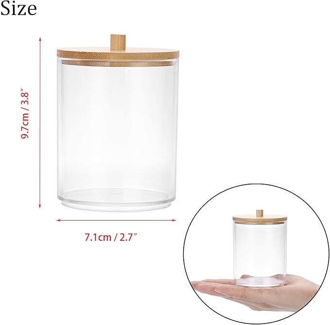 Hipiwe 2 Packs Acrylic Qtip Holder Clear Bathroom Dispenser with Lid Plastic Bathroom Canisters Round Apothecary Jar Set Cotton Swab and Ball Storage Organizer for Makeup Sponges, Bath Salts