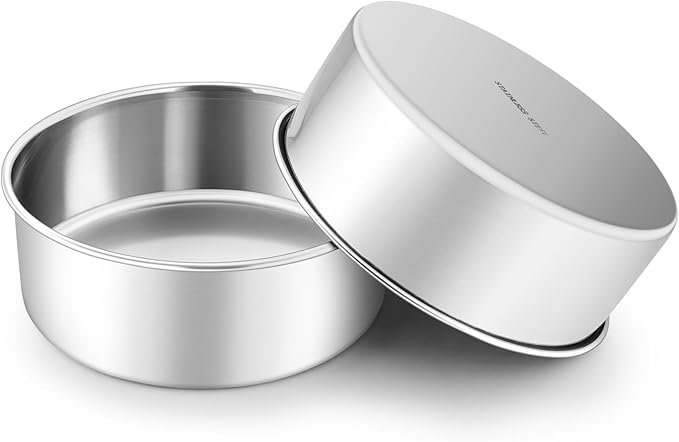Leonyo Stainless Steel Round 8 Inch Cake Pans For Baking, 2 Pack
