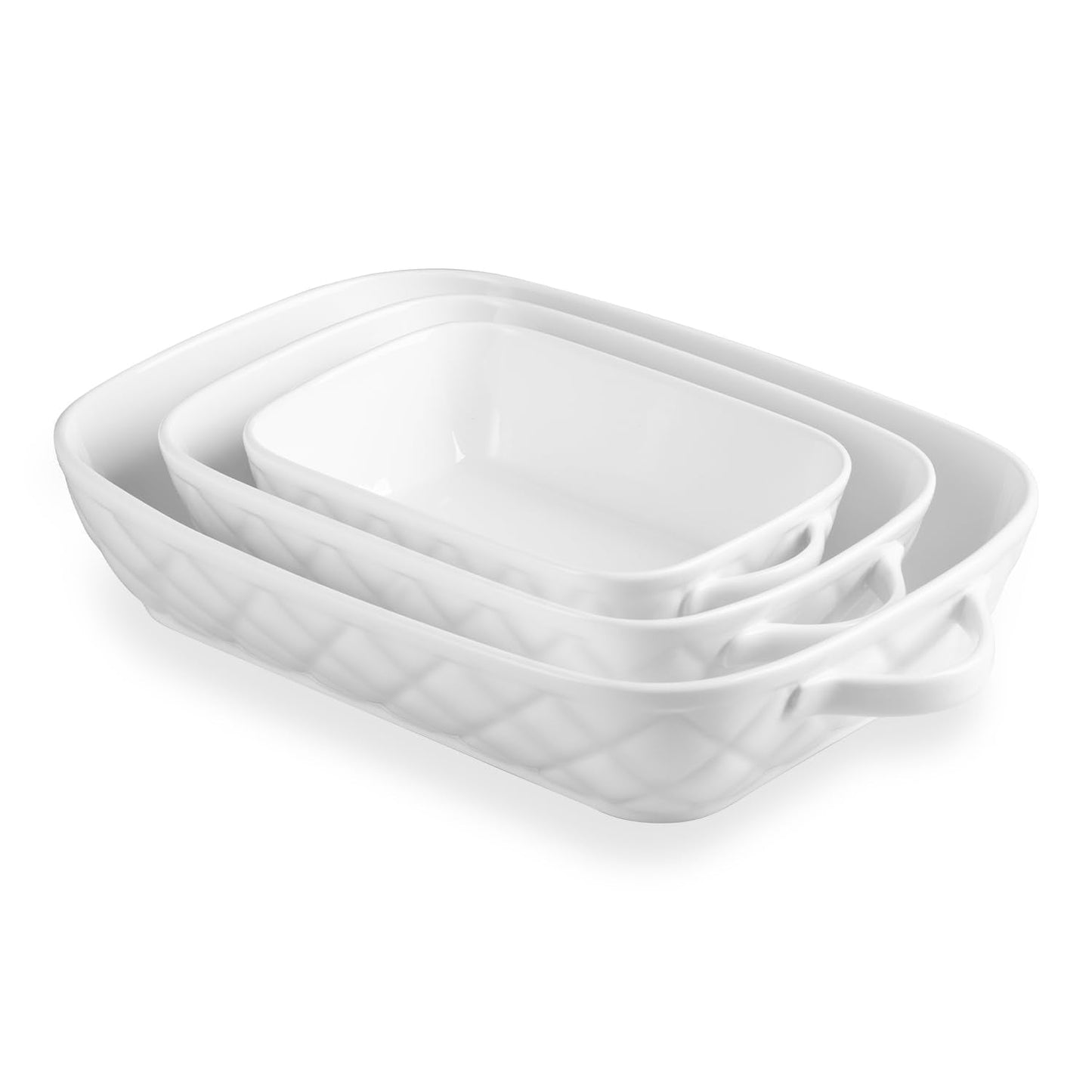Sweejar Baking Pans Set, Ceramic 9x13 Baking Dish with Handle, Rectangular Casserole Dishes for Oven, Bakeware Sets of 3, Durable Lasagna Pan Deep for Kitchen, Banquet, Wedding Gift(Beige)