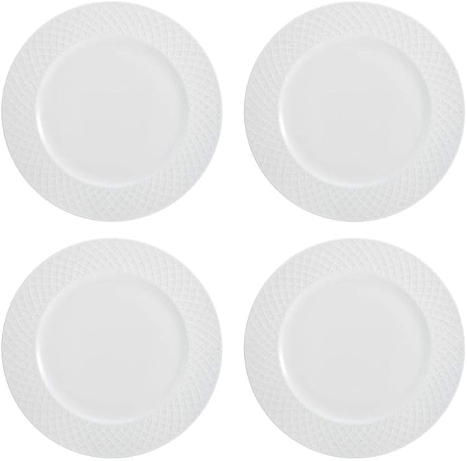 Mikasa Trellis 16-Piece Bone China Dinnerware Set, White, Includes Dinner Plates, Salad Plates, Cereal Bowls and Mugs, Dishwasher Safe