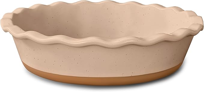 MORA Ceramic Pie Pan for Baking - 9 inch - Deep and Fluted Pie Dish for Old Fashion Apple Pie, Quiche, Pot Pies, Tart, etc - Modern Farmhouse Style Porcelain Ceramic Pie Plate - Vanilla White
