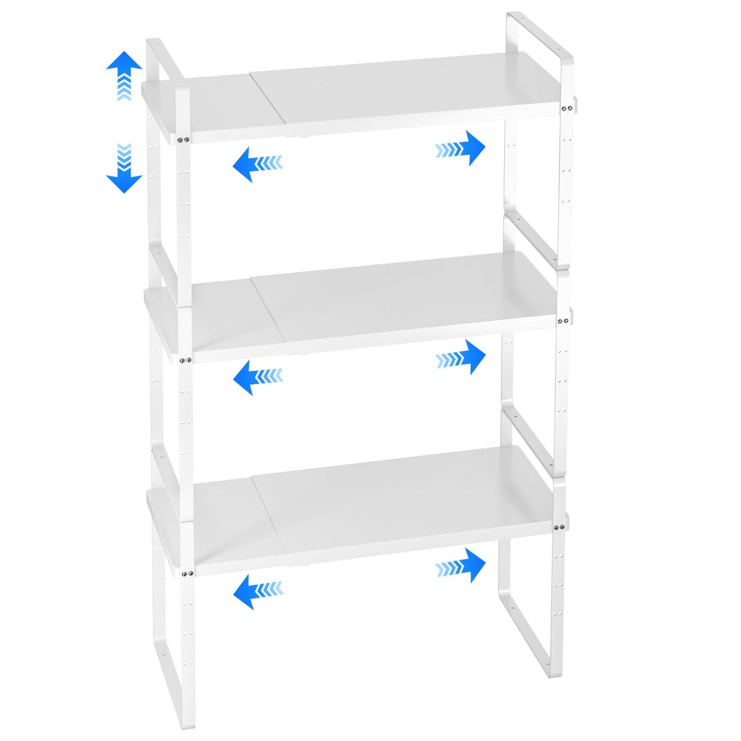 KIKIBRO Expandable Cabinet Shelf Organizer, Stackable Kitchen Pantry Counter Storage, Adjustable Closet Cupboard Stand Rack Risers Spice Organization 80LBS Heavy Duty Black Large 2 Pack