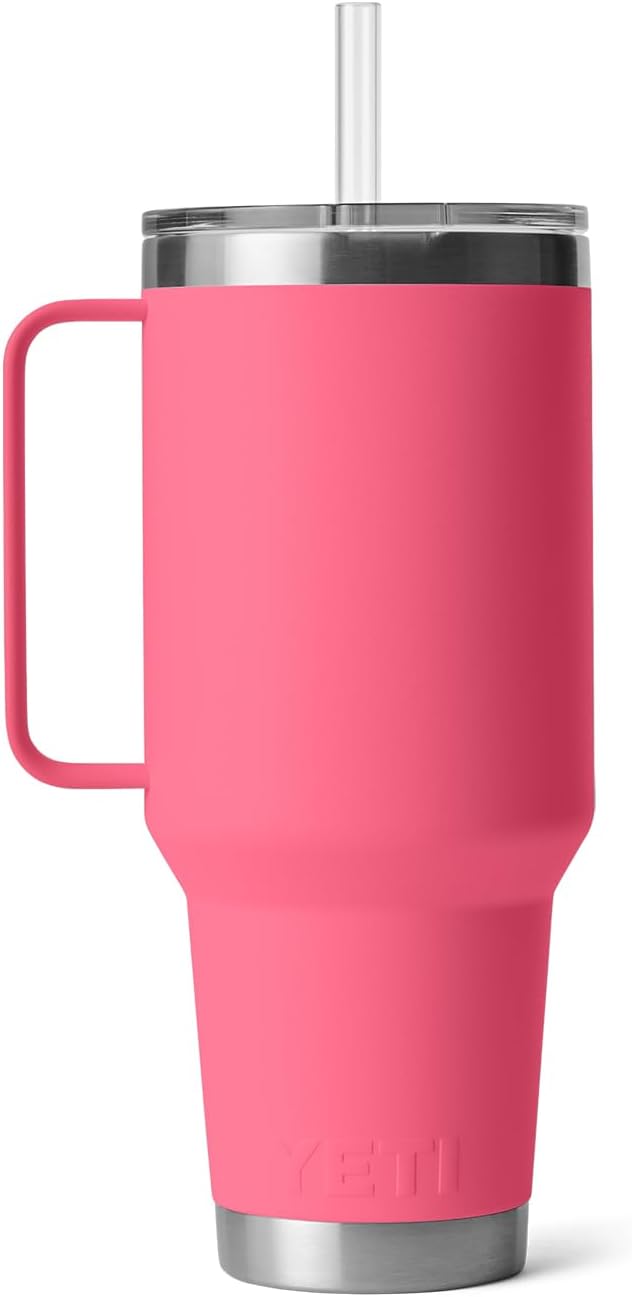 YETI Rambler 42 oz Tumbler with Handle and Straw Lid, Travel Mug Water Tumbler, Vacuum Insulated Cup with Handle, Stainless Steel, Tropical Pink