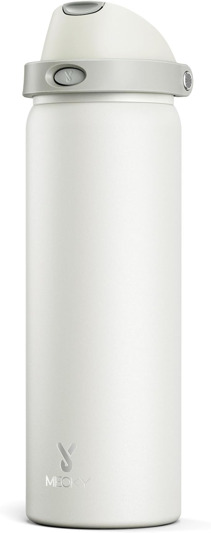 32 oz Insulated Water Bottle with Straw: Meoky Stainless Steel Metal Water Bottle with 2-in-1 Lid - Leak Proof, Cold for 24 Hours, Protective Silicone Base, BPA-Free for Sports Gym, Ivory