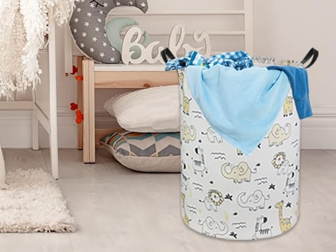 HIYAGON Baby Laundry Hamper Basket Baby Hamper for Nursery Boy and Girl Cute Kids Toys Storage Bin Organizer Animal Room Decor(Animals)