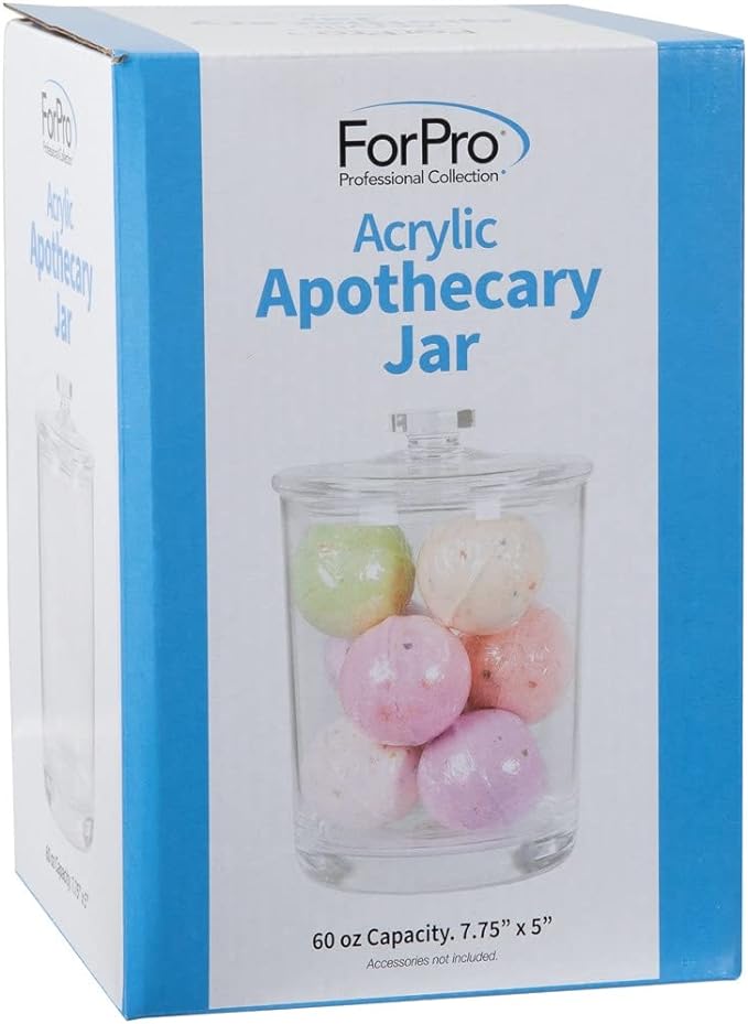 ForPro Professional Collection Acrylic Apothecary Jar with Lid, 60 Oz Storage Container for Bathroom, Kitchen and Office, 7.75" x 5"