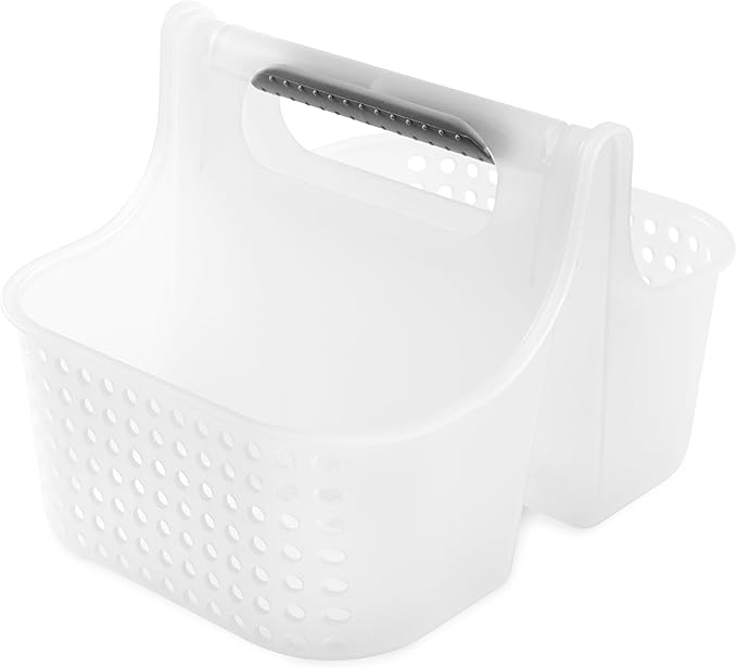 madesmart Portable Shower Caddy, Hold Soap, Shampoo, Hair Supplies and Beauty Products, Cleaning Supplies Organizer for Home, Dorm, Plastic Shower Tote, Soft Handle, Frost