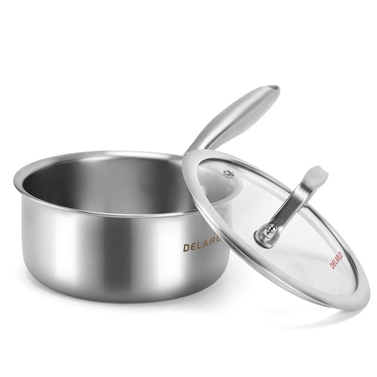 DELARLO Full-body Clad Tri-Ply Stainless Steel 3 Quart Saucepan with Lid