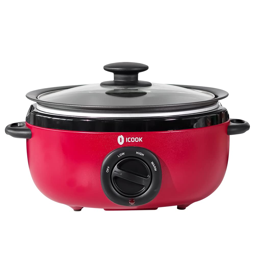 ICOOK USC-65-OP001BL 6.5 Quart Slow Cooker,Aluminium Sear/Sauté Stew Pot Stovetop safe,Dishwasher Safe,Glass Lid,Adjustable Temp,Food Warmer(Blue)