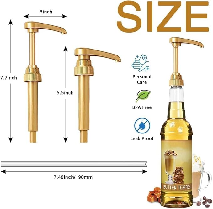 25 Pcs Gold Coffee Syrup Pumps, Compatible with 25.4 Oz/750ml Bottles, Great for Home & Coffee Bar Drinking Mixes, Tea, Beverage, Cocktails, Plus Spoons