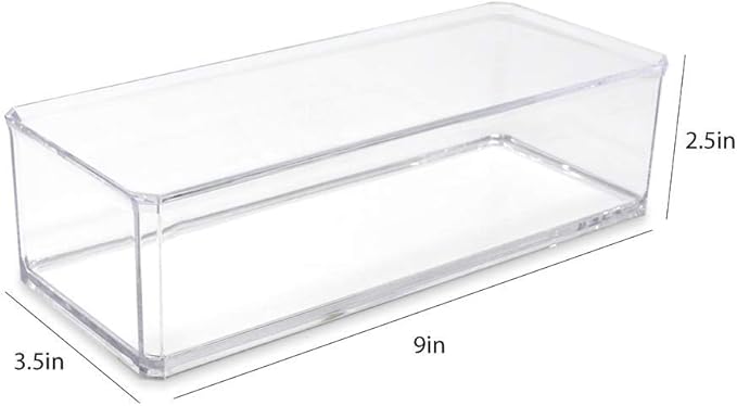 Isaac Jacobs Clear Acrylic Rectangular Stackable Storage Organizer, (9"L x 3.5"W x 2.5"H) Drawer Tray without Lid, Open-Top Organizer, Multi-Functional, Bathroom, Kitchen, Home, Office, Desk, Drawers