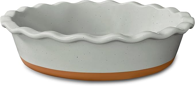 MORA Ceramic Pie Pan for Baking - 9 inch - Deep and Fluted Pie Dish for Old Fashion Apple Pie, Quiche, Pot Pies, Tart, etc - Modern Farmhouse Style Porcelain Ceramic Pie Plate - Vanilla White