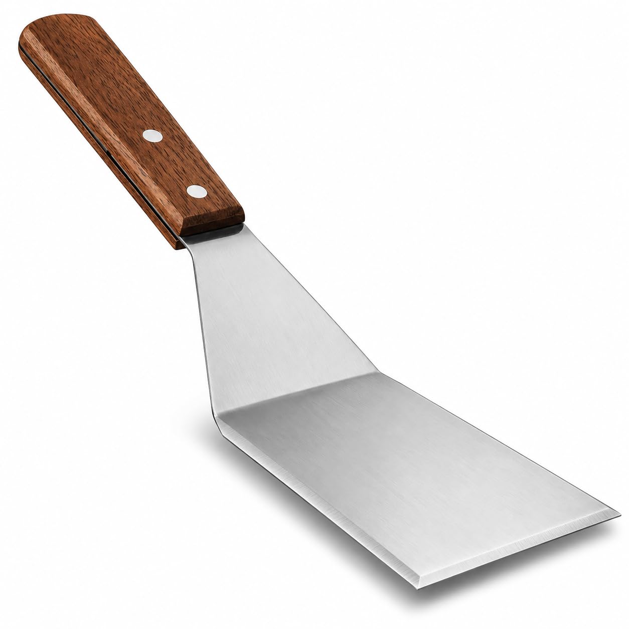 Extra Wide Spatula with Beveled Edges, Oversized Stainless-Steel Spatula with Wood Handle for Skillets, Griddles & Pancake Flipper for Burgers, Omelet, and Versatile for Culinary Task, 6 x 5-inches