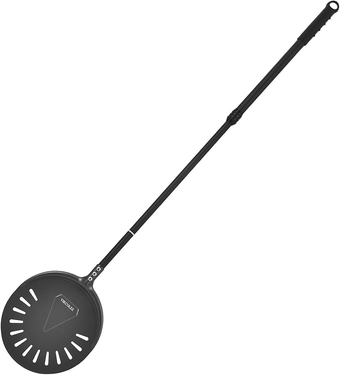 VIKCOLEE Turning Pizza Peel, 8 Inch with 25 Inch Handle Round Pizza Turning Peel, Professional Anodized Aluminum Turning Pizza Spatula, 33 Inch overall