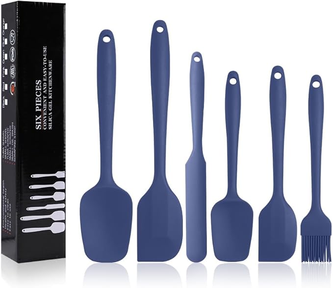Silicone Spatulas Set, Rubber Spoon Spatula Heat Resistant Spoonula One Piece Design Seamless Spatula Non-Stick Scrapers Baking Mixing Tool (Blue Set)