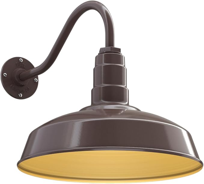 11" Straight Arm Barn Light Outdoor | Farmhouse | Modern Gray/Brass