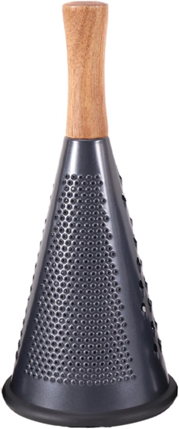 Cone Cheese Grater with Handle Stainless Steel Grater Triple Function Wood Handle Shredder Non-Slip Rubber Bottom Hand Held Multifunction Vegetables Grater Black 4-Size (Size M: 9.4" X 4.3" Black)