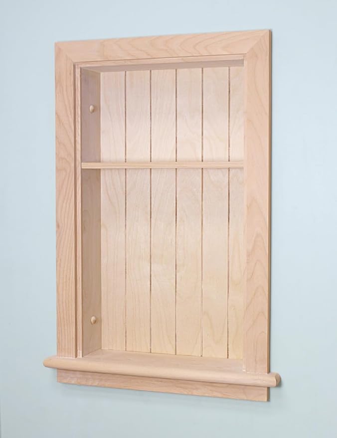 Fox Hollow Furnishings 14x24 Recessed Aiden Wall Niche - Wall Shelf for Storage and Home Decor, 1 Shelf (Unfinished W/Beadboard Back)