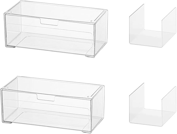 MORNITE Medicine Cabinet Drawer Organizer Set, 2-Tier Stackable Storage Drawers for Small Bathroom Mirror Toilet Wall Garage Vanity Cabinet - Clear