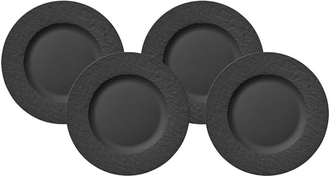Villeroy & Boch Manufacture Rock Dinner Plate, Black, Set of 4, 10.5 In