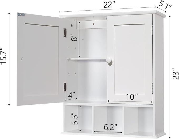 TaoHFE White Bathroom Wall Cabinet with 2 Door Adjustable Shelves,Over The Toilet Storage White Wall Mounted Medicine Cabinets for Bathroom Laundry Room Kitchen | 2 Door, Adjustable Shelves, Wall Mounted