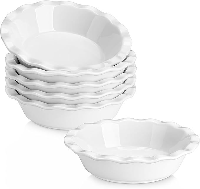 MALACASA Mini Pie Pans Set 6, 6 Inch Ceramic Quiche Tart Pans White