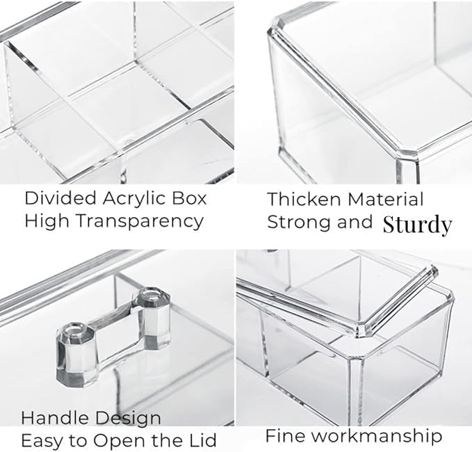 UTTH-DTTK Clear Cotton Ball and Swab Holder 3 Divided Compartments with Lid, , Waterproof Bathroom Organizers Small Plastic Storage Containers, Vanity Makeup Organization (A)