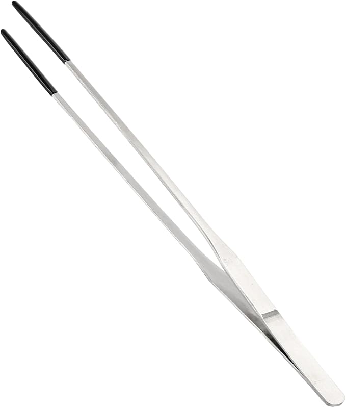 CAPASTEC 14.96" L Aquarium Straight Feeding Tweezer for Feeding with Black Rubber Tip