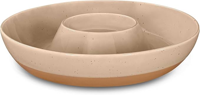 Mora Ceramic Chips and Dip Serving Tray: Large Divided Party Bowl Set for Chips & Salsa, Veggies & Dip, Fruit, Snacks, Entertaining, Hosting, etc. Minimalist Design for the Modern Hostess - White