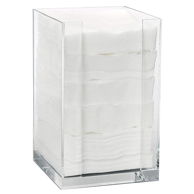 ForPro Square Pad Dispenser - Clear, Acrylic, Open Sides and Top Dispenser - Fits 4” x 4” Cotton Pads - 7” H x 4.25” W x 4.25” L