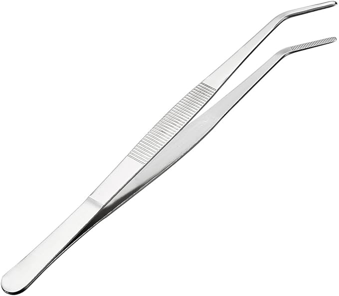uxcell 8-Inch Stainless Steel Tweezers with Curved Serrated Tip Daily Garden Tool
